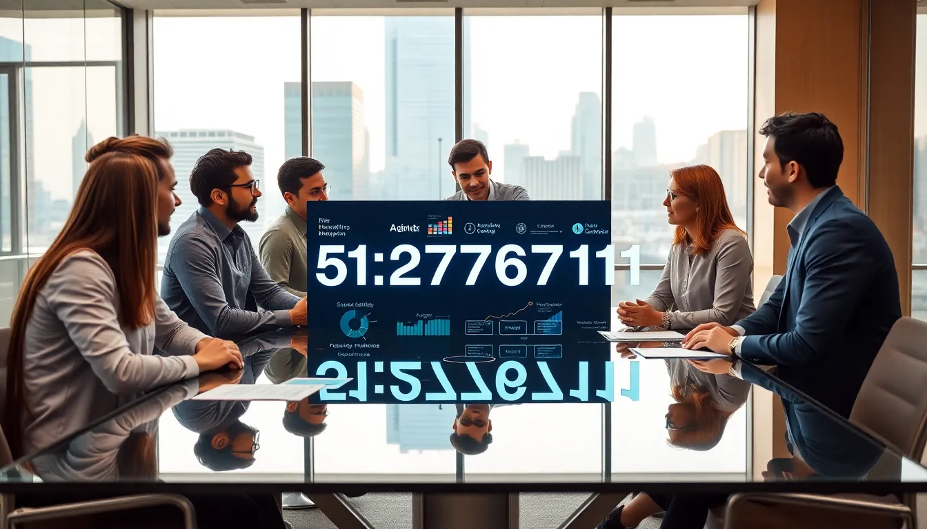 professionals discussing a numeric concept in a modern office.